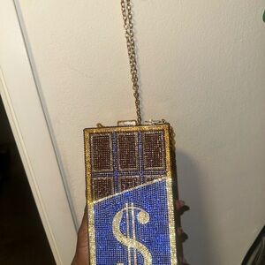 Gold and Blue Dollar Sign Clutch